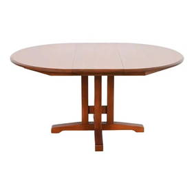 Ethan Allen Arts & Crafts Solid Cherry Wood Pedestal Extension Dining Table, Newly Refinished (1 of 12)