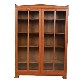 Stickley Brothers Style Antique Mission Oak Arts & Crafts Glass Front Bookcase Cabinet, Circa 1900