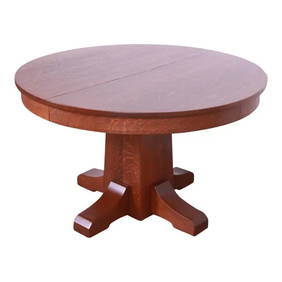Antique Stickley Mission Oak Arts & Crafts Extension Pedestal Dining Table, Newly Restored (1 of 12)