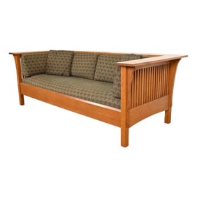 Stickley Mission Oak Arts and Crafts Spindle Settle Sofa
