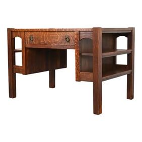 Antique Lifetime Furniture Mission Oak Arts & Crafts Desk With Built-In Bookcases, Circa 1900