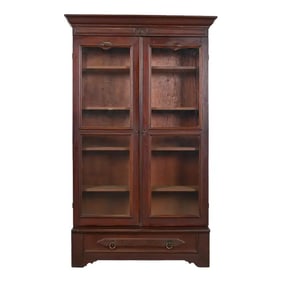 Herter Brothers Style Antique Eastlake Victorian Carved Walnut Bookcase Cabinet, Circa 1880s