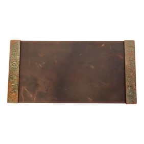 Tiffany Studios New York Zodiac Bronze Blotter Ends With Leather Desk Pad