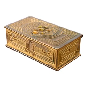 Tiffany Studios New York Bronze Dore and Abalone Stamp Box