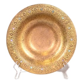 Tiffany Studios New York Bronze Dore Bowl With Abalone Inlay
