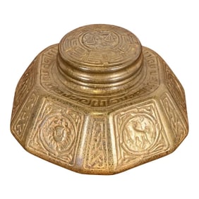 Tiffany Studios New York Zodiac Bronze Dore Large Inkwell