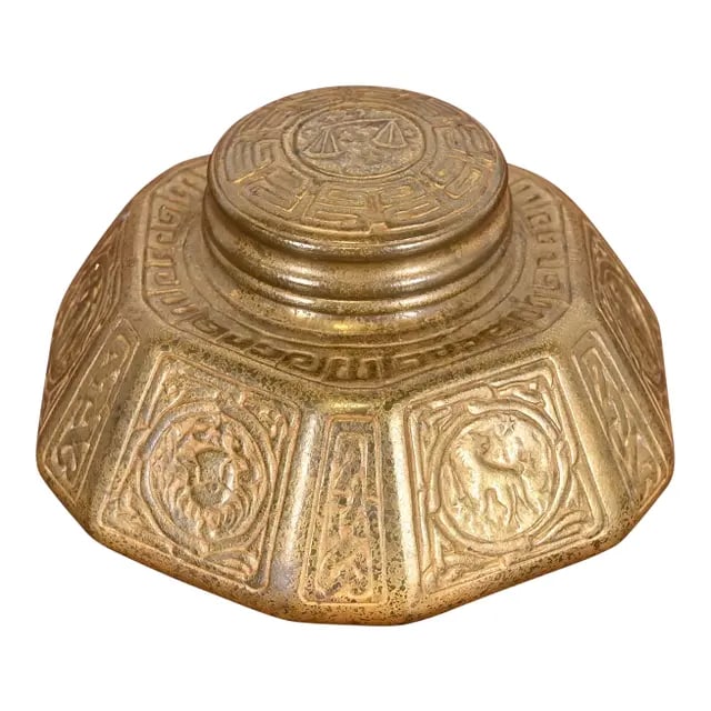 Tiffany Studios New York Zodiac Bronze Dore Large Inkwell (1 of 12)