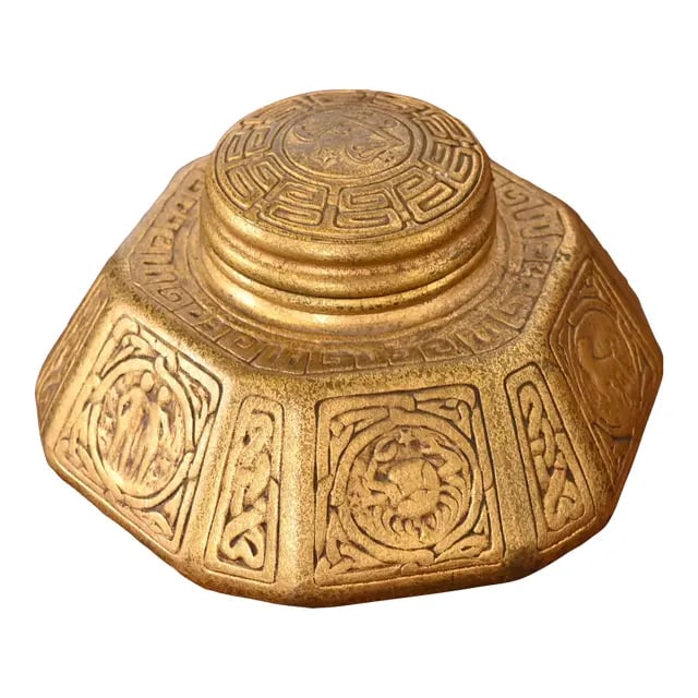 Tiffany Studios New York Zodiac Bronze Dore Large Inkwell (1 of 12)