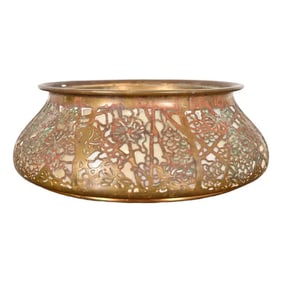 Tiffany Studios New York Grapevine Pattern Bronze and Favrile Slag Glass Jardiniere