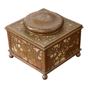 Tiffany Studios New York Grapevine Bronze and Slag Glass Inkwell