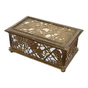 Tiffany Studios New York Grapevine Pattern Bronze and Slag Glass Box