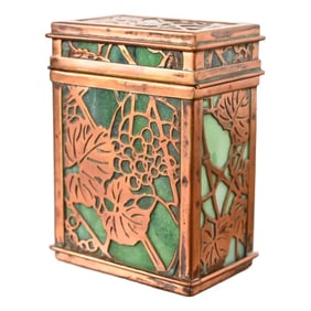 Tiffany Studios New York Grapevine Bronze and Slag Glass Double Card Box