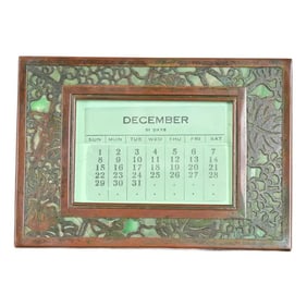 Tiffany Studios New York Grapevine Bronze and Slag Glass Desk Calendar Frame or Picture Frame