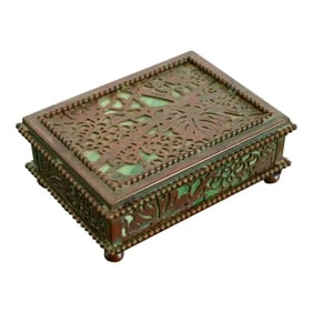Tiffany Studios New York Grapevine Pattern Bronze and Slag Glass Box