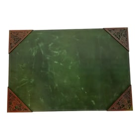 Tiffany Studios New York Grapevine Bronze Blotter Corners With Leather Desk Blotter