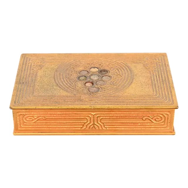 Tiffany Studios New York Bronze Dore and Abalone Desk Box or Jewelry Box (1 of 12)