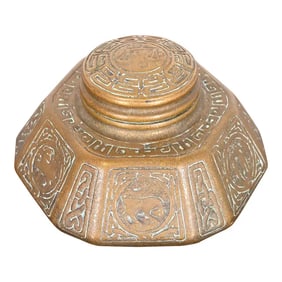 Tiffany Studios New York 'Zodiac' Bronze Dore Large Inkwell