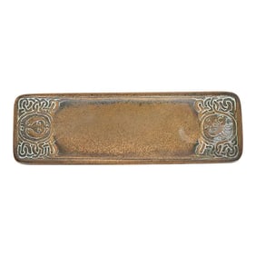 Tiffany Studios New York 'Zodiac' Bronze Pen Tray Desk Accessory, Circa 1910