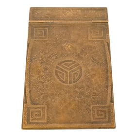 Tiffany Studios New York Art Deco 'Greek Key' Bronze Dore Notepad Holder Desk Accessory