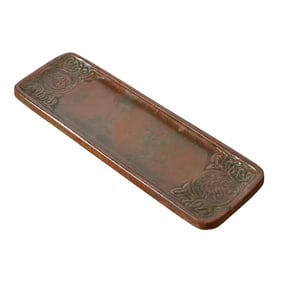 Tiffany Studios New York Zodiac Patinated Bronze Pen Tray, Circa 1910