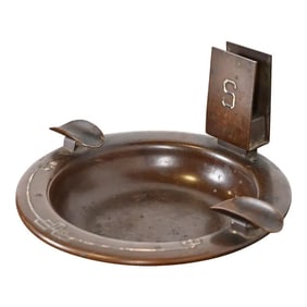 Heintz Arts & Crafts Sterling Silver on Bronze Ashtray With Match Box Holder