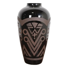 VerMer France Art Deco Large Frosted Black Opaline Glass Vase, 1930s