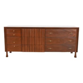 John Widdicomb Mid-Century Modern Sculpted Walnut Dresser or Credenza, Newly Refinished
