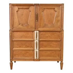 Romweber Mid-Century Hollywood Regency Burl Wood and Travertine Gentleman's Chest, Circa 1960s