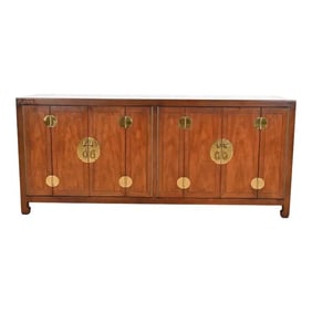 Henredon Hollywood Regency Chinoiserie Walnut and Brass Sideboard Credenza, Circa 1970s