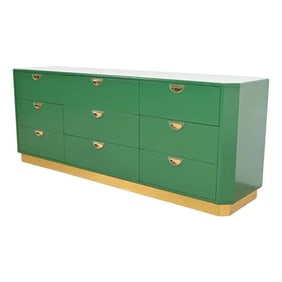 John Widdicomb Mid-Century Hollywood Regency Campaign Green Lacquered Triple Dresser or Credenza