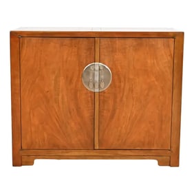 Michael Taylor for Baker Furniture Far East Collection Chinoiserie Burled Walnut Bar Cabinet, 1960s