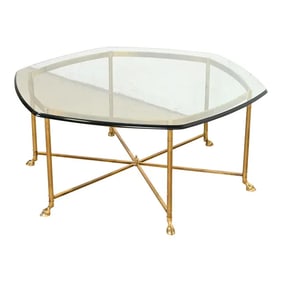 Labarge Hollywood Regency Brass and Glass Hooved Feet Cocktail Table, Circa 1960s