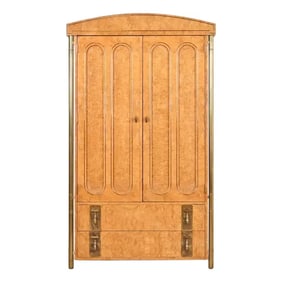 William Doezema for Mastercraft Mid-Century Modern Hollywood Regency Burl Wood and Brass Armoire