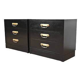Henredon Mid-Century Hollywood Regency Black Lacquered Bedside Chests, Newly Refinished (1 of 12)
