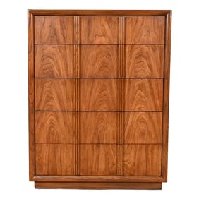 Henredon Mid-Century Modern Sculpted Walnut Highboy Dresser, Circa 1970s