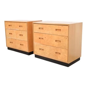 Milo Baughman Style Burl Wood Bedside Chests by Henredon, Pair