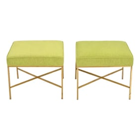 Paul McCobb for Directional X-Base Brass and Upholstered Stools or Ottomans, 1950s