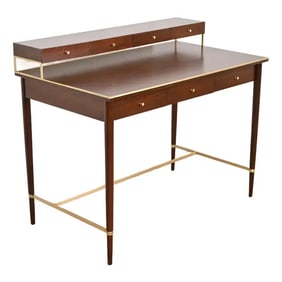 Paul McCobb Connoisseur Collection Mahogany and Brass Writing Desk, Newly Refinished