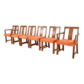 Edward Wormley for Dunbar Mid-Century Modern Sculpted Walnut Dining Chairs, Set of Six