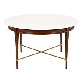 Paul McCobb Irwin Collection Mahogany and Brass Round Dining Table or Game Table, 1950s