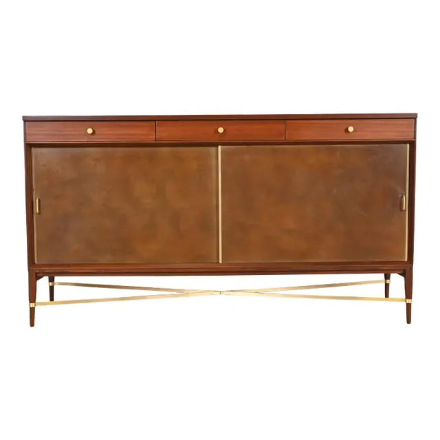 Paul McCobb for Directional Mahogany, Brass, and Leather Credenza, Newly Refinished (1 of 12)