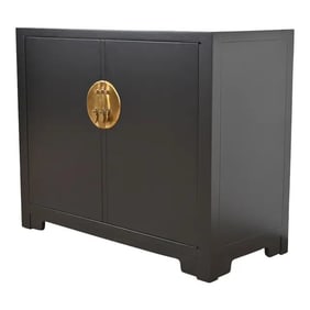 Michael Taylor for Baker Far East Collection Black Lacquered Bar Cabinet, Newly Refinished
