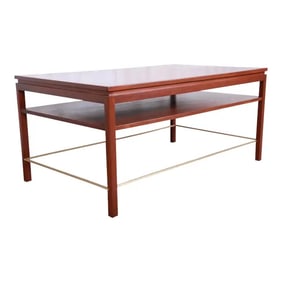 Edward Wormley for Dunbar Two-Tier Walnut and Brass Cocktail Table, Newly Refinished