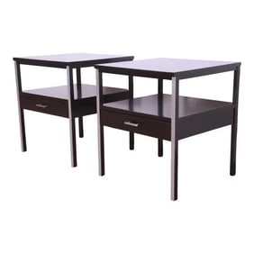 Paul McCobb for Calvin Furniture Black Lacquered Nightstands, Newly Refinished