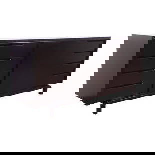 Edmond Spence Swedish Modern Black Lacquered Sideboard Credenza, Newly Refinished: An exceptional mid-century Swedish Modern black lacquered birch sideboard, credenza, or bar cabinet By Edmond Spence Sweden, 1950s Measures: 72"W x 20"D x 31.63"H Newly refinished. Excellent condition