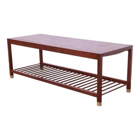 Baker Furniture Mid-Century Modern Teak Slat Expanding Coffee Table, Newly Refinished