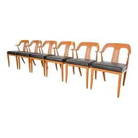 Tomlinson Sophisticate Mid-Century Modern Walnut and Cane Dining Armchairs, Set of Six