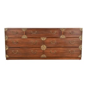 Thomasville Mid-Century Modern Hollywood Regency Campaign Walnut Dresser or Credenza