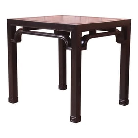 Henredon Hollywood Regency Chinoiserie Black Lacquered Side Table, Newly Refinished