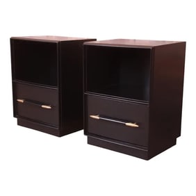 Robsjohn-Gibbings for Widdicomb Black Lacquered Nightstands, Newly Refinished